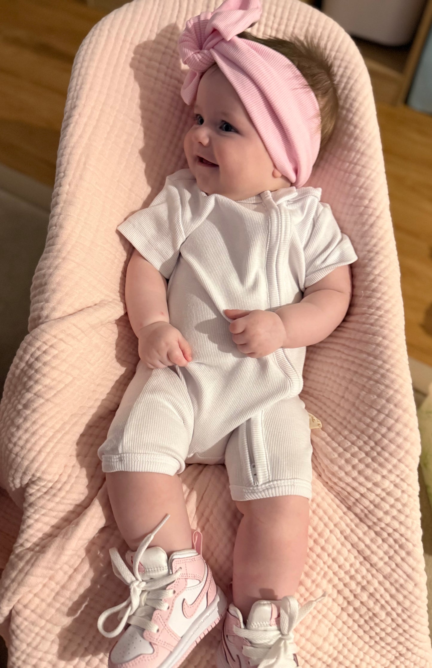 Ribbed Zippy Romper in Snow