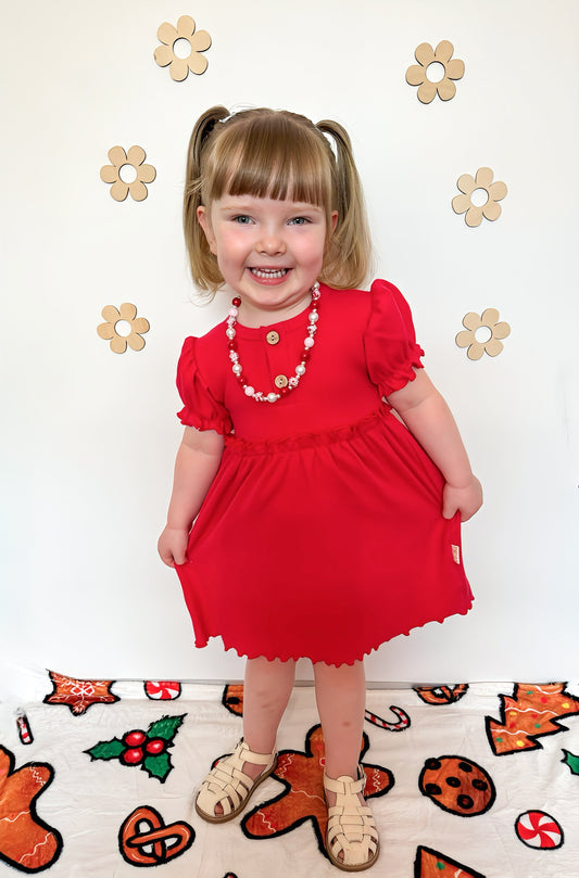 Dolly Ruffle Dress Romper in Red