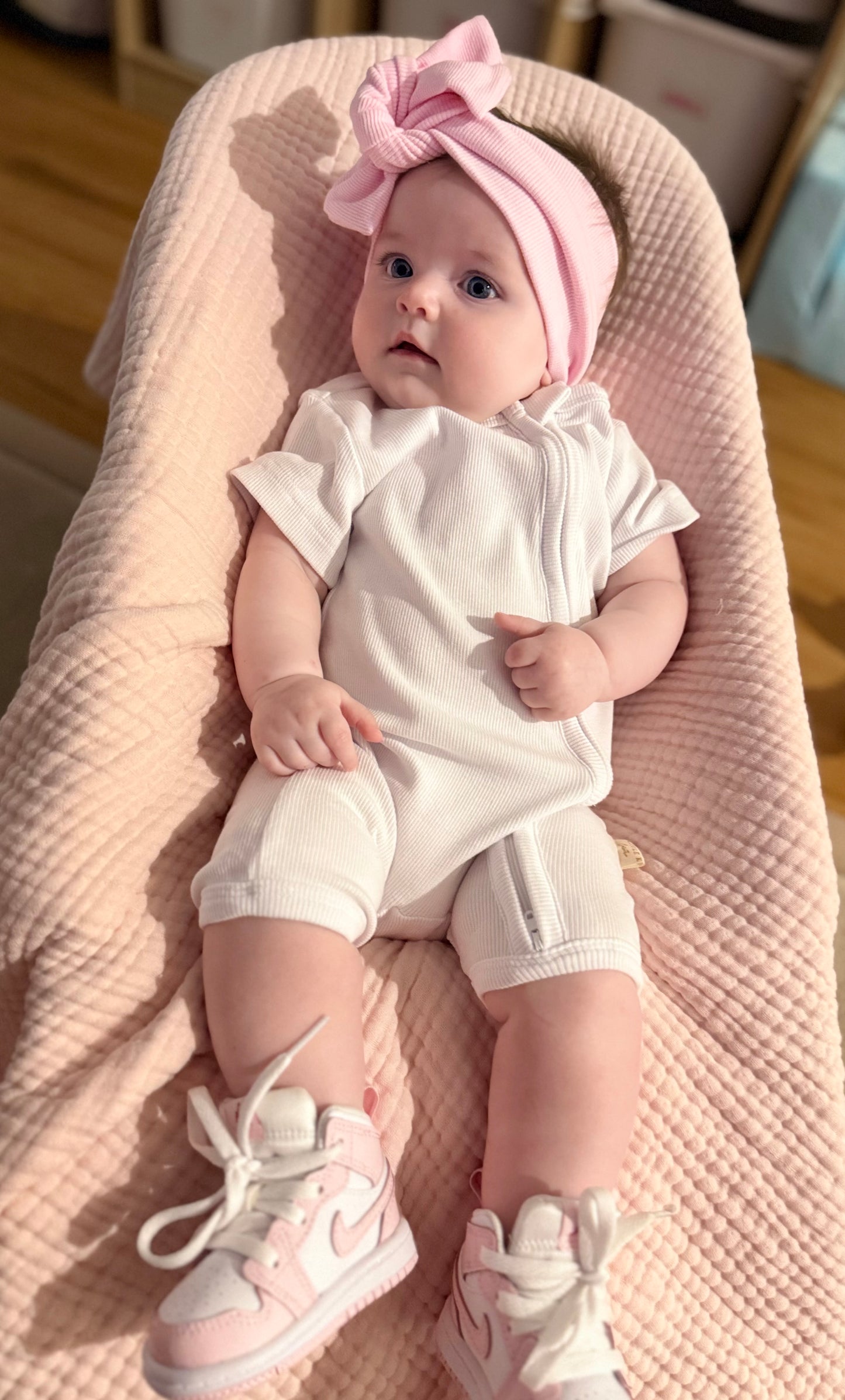 Ribbed Zippy Romper in Snow